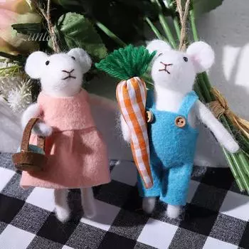 2 шт. пасхальное украшение из фетра в виде мыши, морковная корзина для яиц, розовые и синие мыши, подвесное украшение ручной работы, праздничный кулон в виде животного со шнурком 2pcs