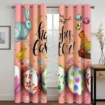 2 шт. пасхальные красочные яйца цветы узор принт полузатеняющие шторы карниз декоративные шторы для гостиной спальни 50Wx60H(CM)x1Piece&Hook
