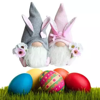 2 шт. пасхальные куклы-гномы в вязаной шапке, пасхальный мини-кролик, гном, весеннее украшение для спальни, гостиной, декор