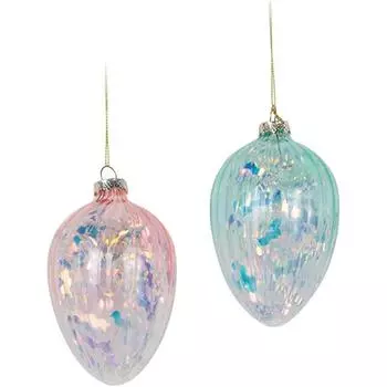2 шт. пасхальные украшения для яиц, стеклянные пасхальные украшения для яиц, витражные подвесные радужные шары, блестящие пасхальные яйца, пастельные яйца, весенние елочные украшения розовый/зелёный