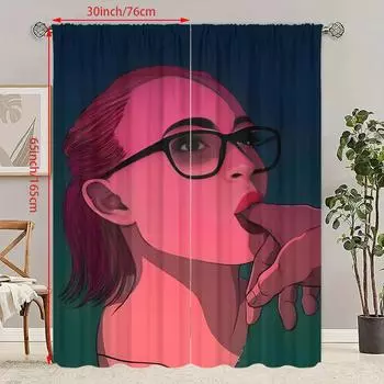 2 шт. - Печать персонажей ко Дню святого Валентина - Шторы с принтом - Материал полиэстер - Подходит для спальни, гостиной, кабинета, 30Wx65L(76x165CM)x2