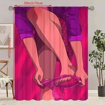 2 шт. - Печать персонажей ко Дню святого Валентина - Шторы с принтом - Материал полиэстер - Подходит для спальни, гостиной, кабинета, 30Wx65L(76x165CM)x2