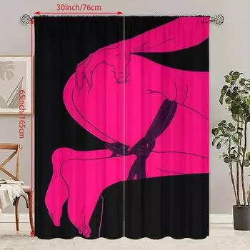 2 шт. - Печать персонажей ко Дню святого Валентина - Шторы с принтом - Материал полиэстер - Подходит для спальни, гостиной, кабинета, 30Wx65L(76x165CM)x2