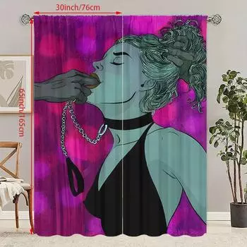 2 шт. - Печать персонажей ко Дню святого Валентина - Шторы с принтом - Материал полиэстер - Подходит для спальни, гостиной, кабинета, 30Wx65L(76x165CM)x2