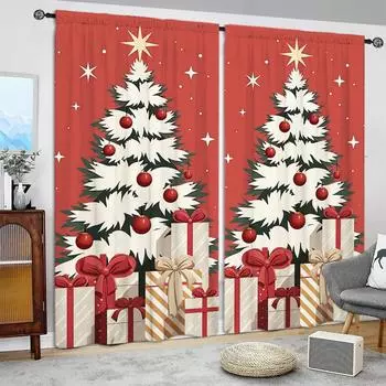 2 шт. Печатная занавеска для рождественского домашнего декора - Карманная оконная отделка для спальни, офиса, кухни 52.5cmX116cm X 2pcs