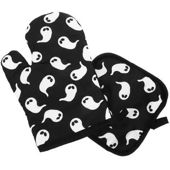 2 шт. перчатки для микроволновой печи на Хэллоуин, прихватки для кастрюли, полиэстеровая ткань с принтом, термостойкая чёрный