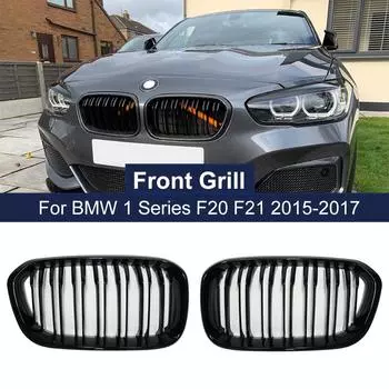 2 шт., передний бампер автомобиля, грили для почек для BMW F20 F21 LCI 120i 1 Series 2015-2017, сменный гриль с двойной планкой, гоночный гриль матовый черный