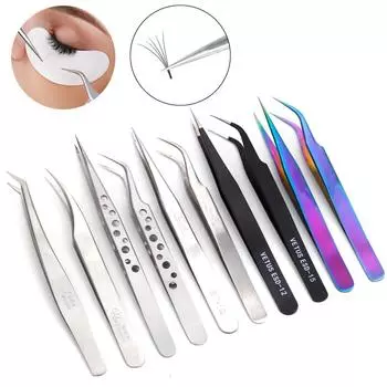 2 шт., пинцет для наращивания ресниц из нержавеющей стали, объемные ресницы, прямые изогнутые ресницы, индивидуальный пинцет, инструмент для макияжа