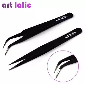 2 шт. пинцеты для дизайна ногтей из нержавеющей стали изогнутые прямые черные пинцеты для ногтей со стразами инструмент для сбора украшений маникюрный инструмент art lalic