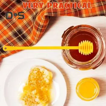 2 шт., пластиковый ковш для смешивания меда, гладкая палочка для сот меда, ложка с канавками, палочка для сбора, дозирования и разбрызгивания меда жёлтый