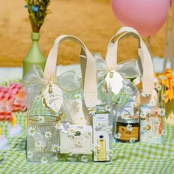 2 шт. пластиковый водонепроницаемый подарочный пакет прозрачная подарочная упаковка сумка с ручками 18x20x10 см для вечеринки многоразовая прозрачная сумка из ПВХ для покупок упаковка конфет бежевый