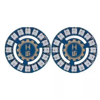 2 шт. плата светодиодной кольцевой лампы 16 шт. 5050 RGB светодиодов WS2812 чип программируемый полноцветный драйвер кольцевой лампы B