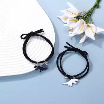 2 шт. плетеные браслеты ручной работы, регулируемые, тонкая работа, эластичный декор в виде динозавра, украшение в стиле минимализм, пара E