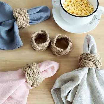 2 шт. плетеные кольца для салфеток из пеньковой веревки в стиле ретро, коричневые льняные пряжки для салфеток, украшение стола, плетеные вручную кольца для салфеток 2Pcs