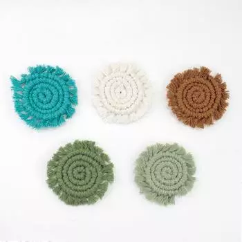 2 шт., плетеные вручную круглые подставки с кисточками, чистый цвет, узор в виде круга, термостойкие коврики для чашек, столовых приборов 7.5cmx7.5cm&Round