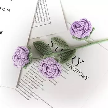 2 шт., плетеные вручную розы, вязаный крючком цветочный букет, вязаные крючком розы ручной работы, искусственные цветы, свадебный декор, юбилеи, праздники, подарок на день рождения 2 pcs красный