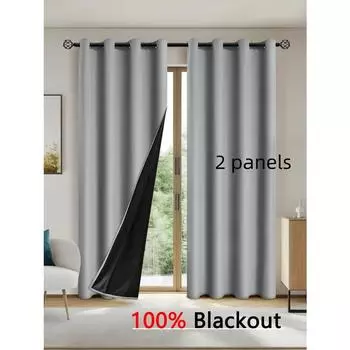 2 шт. Плотные 100% затемняющие шторы - Шторы для спальни и гостиной - Защита от ультрафиолета, Легкое раздвижение и стильный дизайн 100X130CM 2PCS&Grommet Top небесно-голубой
