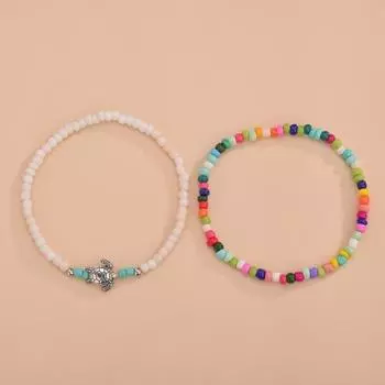 2 шт. пляжный браслет из бисера красочный Радужный цвет кулон в виде черепахи в богемном стиле штабелируемые браслеты из бисера летние каникулы ювелирные изделия разноцветный