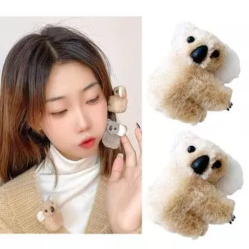 2 шт. плюшевые заколки для волос в виде коалы, милые заколки для волос в виде чучел животных, маленькие заколки для волос с когтями медведя коалы, нерегулярные зажимы для волос, шпильки, аксессуары для волос 2Pcs Gray