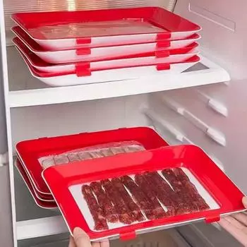 2 шт. Поднос для еды, штабелируемый дизайн, поднос для хранения продуктов с эластичной крышкой, можно мыть в посудомоечной машине, поднос для хранения овощей красный