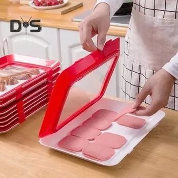 2 шт. Поднос для еды, штабелируемый дизайн, поднос для хранения продуктов с эластичной крышкой, можно мыть в посудомоечной машине, поднос для хранения овощей красный