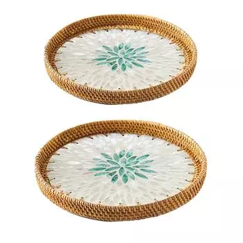 2 шт. Поднос из ротанга ручной работы, цветная ракушка, тарелка для фруктов, домашний журнальный столик, поднос для хранения хлеба