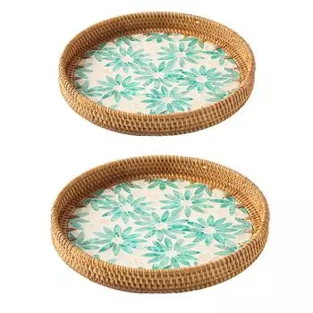 2 шт. Поднос из ротанга ручной работы, цветная ракушка, тарелка для фруктов, домашний журнальный столик, поднос для хранения хлеба
