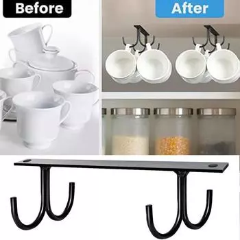2 шт. подстаканник, простая установка под шкафом, крючки для кружек, экономия места, подвесные крючки для чашек для домашней кухни чёрный