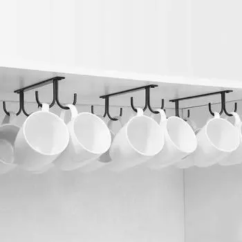 2 шт. подстаканник, простая установка под шкафом, крючки для кружек, экономия места, подвесные крючки для чашек для домашней кухни чёрный