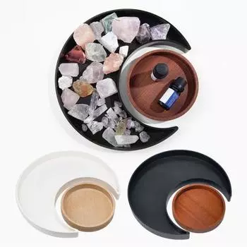 2 шт. Подставка для хранения украшений в виде солнца и луны, многоцелевой деревянный поднос для украшений, декоративная тарелка для безделушек, аккуратный органайзер для стола чёрный