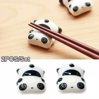 2 шт., подставка для палочек в виде милой панды, керамическая посуда, фарфоровая ложка, вилка, держатель для палочек для еды, кухонный обеденный декор 2PCS