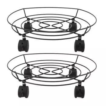 2 шт. Подставка на роликах, основание 36 см, высокая грузоподъемность с тормозами, железные тележки для горшков для растений на ногу