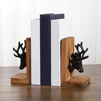 2 шт. Подставки для книг в виде головы оленя лося, Органайзер для книг в виде северного оленя, Деревянные ограничители для столешницы