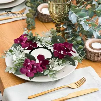 2 шт. Подсвечник Гирлянда Искусственная гортензия Листья эвкалипта Свадебный банкет Праздничное украшение Свеча Кольцо Гирлянда Выпускной стол Центральная часть шампанского