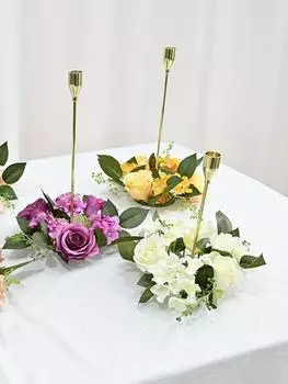 2 шт. подсвечник, гирлянда, обеденный стол, центральные элементы, декор обеденного стола, пион, гортензия, свечной венок, свадебные венки жёлтый