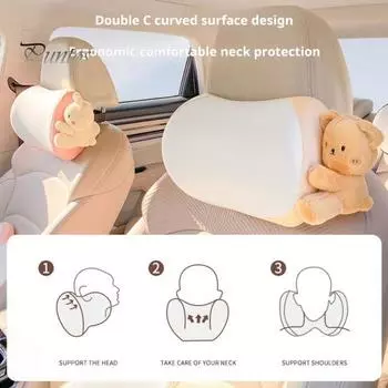 2 шт. подушка для поддержки шеи из пеноматериала с эффектом памяти, подушка для подголовника автомобильного сиденья, износостойкая дышащая ткань, моющаяся подушка для подголовника автомобиля, декор Rabbit