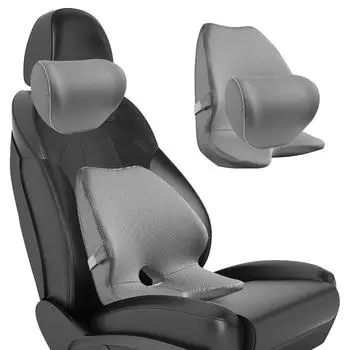 2 шт. Подушка для сиденья автомобиля, подголовник, комплект, подушка для поддержки позвоночника, поясницы, подушка с эффектом памяти, расслабляющая, для головы, шеи, талии, облегчение боли серый