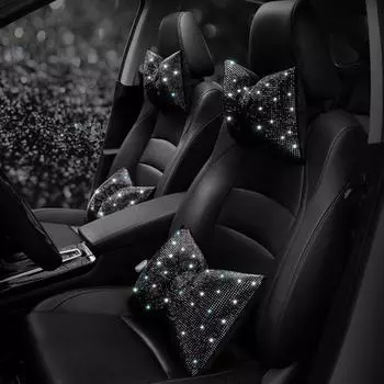 2 шт. подушки на подголовник автомобиля с регулируемыми ремнями, износостойкие моющиеся блестящие стразы, подголовник автомобиля, аксессуары для подушек для шеи белый