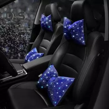 2 шт. подушки на подголовник автомобиля с регулируемыми ремнями, износостойкие моющиеся блестящие стразы, подголовник автомобиля, аксессуары для подушек для шеи белый