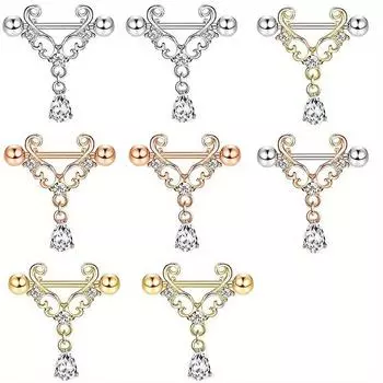 2 шт., подвеска-капля из нержавеющей стали с цирконом, кольцо для сосков, пирсинг для ногтей, модный аксессуар, ювелирные изделия, пирсинг