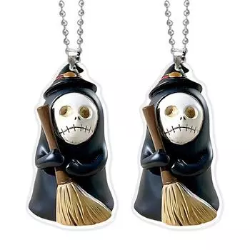 2 шт. Подвеска Ужас Привидение 2D Акриловый Шарм для Сумки Привидение с Метлой Хэллоуин Украшение для Брелока Автомобиля чёрный