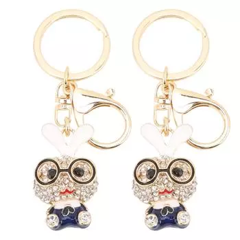 2 шт. Подвески для ключей в форме милого кролика со стразами, украшения, аксессуары для сумок-брелков синий