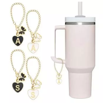 2 шт., подвески с буквами-бабочками для стакана, имя, ID, ручка, подвески в форме сердца, аксессуары для чашек с первоначальной идентификацией, кулон для чая с молоком K