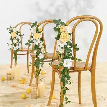 2 шт. подвесная гирлянда для свадебных стульев, украшения для прохода, цветочные гирлянды, искусственные цветы для церковной скамьи, церемониальная цветочная композиция из роз, декор для вечеринки белый
