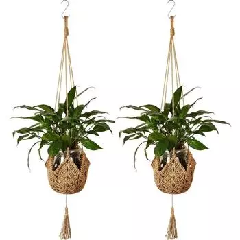 2 шт. подвесная корзина для растений, ручная работа, вешалка для растений в технике макраме, цветочный горшок, вешалка для кашпо, настенный декор, подвесное кашпо для двора и сада