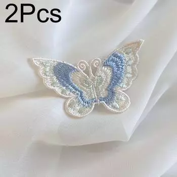 2 шт. полиэстер шелковая ткань патчи бабочки гладильные наклейки DIY вышитые патчи одежда аксессуары юбки декоративные синий