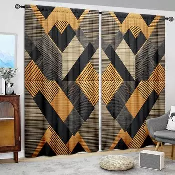 2 шт. Полигональная геометрически симметричная фигурная напечатанная штора для домашнего декора - Карманная оконная отделка для спальни, офиса 52.5cmX116cm X 2pcs