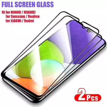 2 шт., полноэкранная защитная пленка из закаленного стекла для Samsung Galaxy A05 A15 A25 A55 A04s A14 A34 A54 5G A53 Redmi 12C 13C Note 13 12 Pro + 5G POCO C65 Realme 7 Pro чёрный