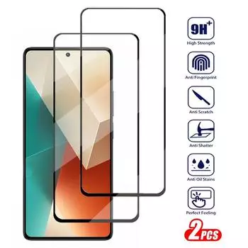 2 шт. полное покрытие закаленное стекло для Xiaomi Redmi Note 13 Note13 Pro 13C 13 C Redmi13C 4G 5G Защитная пленка для экрана For Xiaomi Redmi 13C 5G чёрный