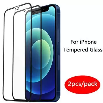 2 шт. полное покрытие защитное закаленное стекло для Apple iPhone 14 11 12 13 Pro Max XS XR 12 мини-защитная пленка для экрана iPhone 7 8 14 Plus стекло iphone 12Pro Max чёрный
